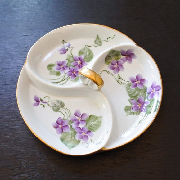 Vintage Other - Vintage Mid Century Hand Painted Purple Flower Jewelry Trinket Dish